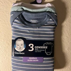 Gerber Blue, Green, and White Baby Onesies